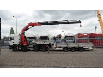 Cabeza tractora Scania R 480 8X4 IN COMBI WITH LIMOGES OPEN TRAILER FOR CAR AND MACHINE TRANSPORT WITH FASSI F 800 XP CRANE: foto 1