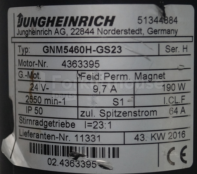 Motor para Equipo de manutención Jungheinrich 51344884 Steering motor 24V type GNM5460H-GS23 sn 4363395: foto 2