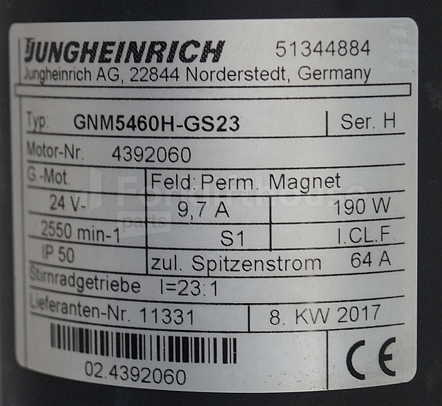 Motor para Equipo de manutención Jungheinrich 51344884 Steering motor 24V type GNM5460H-GS23 sn 4392060: foto 2