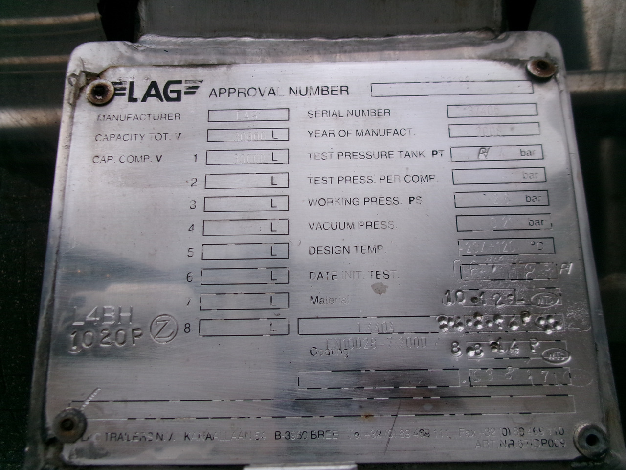 Semirremolque cisterna para transporte de substancias químicas L.A.G. Chemical tank inox L4BH 30 m3 / 1 comp + pump: foto 31