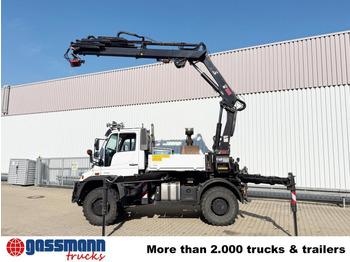 Camión caja abierta, Camión grúa Unimog U400 4x4, Frontzapfwelle, Heckkran Hiab XS: foto 5