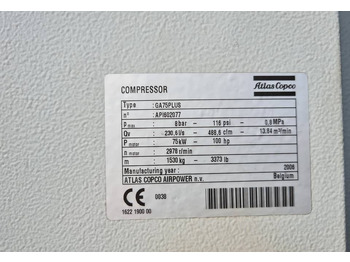 Compresor de aire Kompresor śrubowy ATLAS COPCO GA 75 +: foto 5
