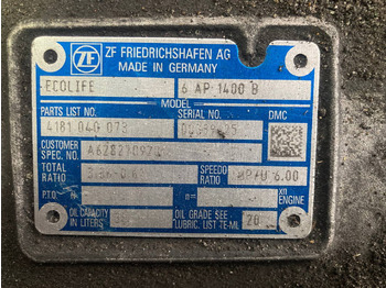 Caja de cambios para Autobús ZF Getriebe ZF 6 AP 1400 B Ecolife 4181040073 A6282709201 6AP1400B: foto 2 Caja de cambios para Autobús ZF Getriebe ZF 6 AP 1400 B Ecolife 4181040073 A6282709201 6AP1400B: foto 2