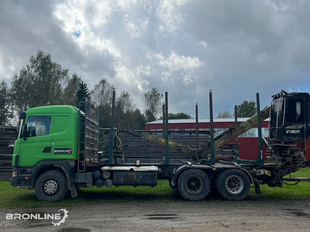 2001 Scania R144 6x4 Loglift + 1997 Närko TP3-RT-280 - Camión forestal, Camión grúa: foto 3 2001 Scania R144 6x4 Loglift + 1997 Närko TP3-RT-280 - Camión forestal, Camión grúa: foto 3