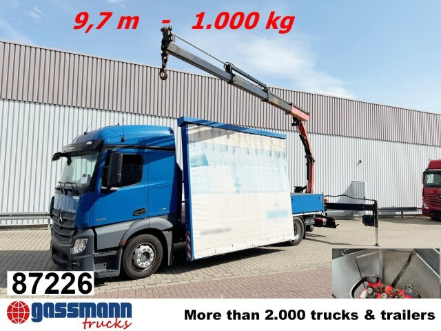Mercedes-Benz Actros 1836 L 4x2, Glastransporter, Heckkran - Camión caja abierta, Camión grúa: foto 1 Mercedes-Benz Actros 1836 L 4x2, Glastransporter, Heckkran - Camión caja abierta, Camión grúa: foto 1