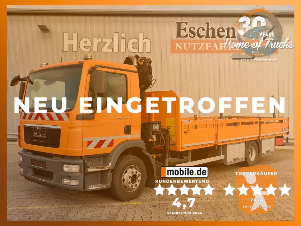 MAN TGM 15.290 4x2 BL / HIAB Faltkran - Camión caja abierta, Camión grúa: foto 1 MAN TGM 15.290 4x2 BL / HIAB Faltkran - Camión caja abierta, Camión grúa: foto 1