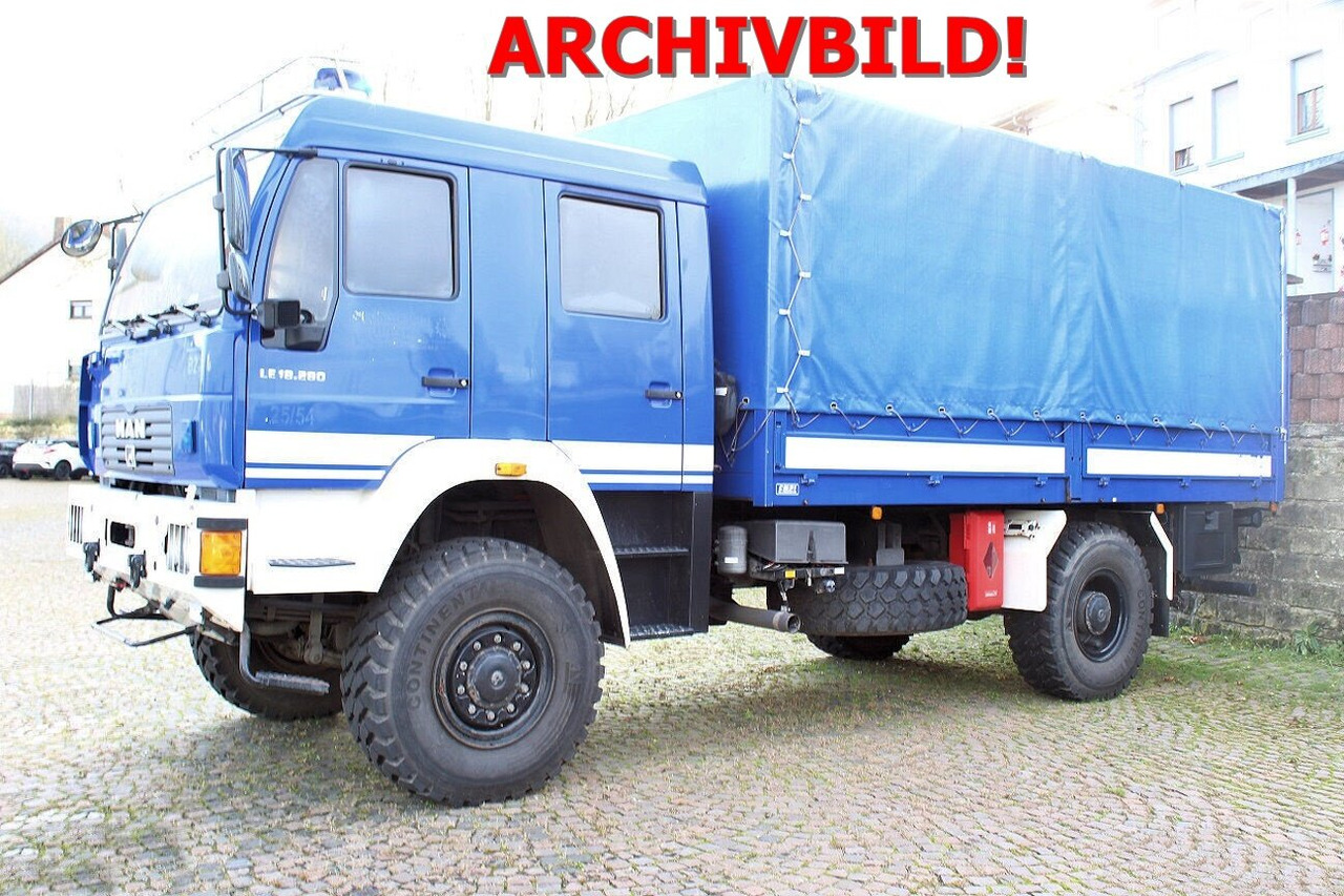 MAN LE 18.280 4x4 BB Doka, BRANDSCHADEN! LE 18.280 4x4 BB Doka, Ex-THW, LBW, BRANDSCHADEN! - Camión caja abierta: foto 1 MAN LE 18.280 4x4 BB Doka, BRANDSCHADEN! LE 18.280 4x4 BB Doka, Ex-THW, LBW, BRANDSCHADEN! - Camión caja abierta: foto 1