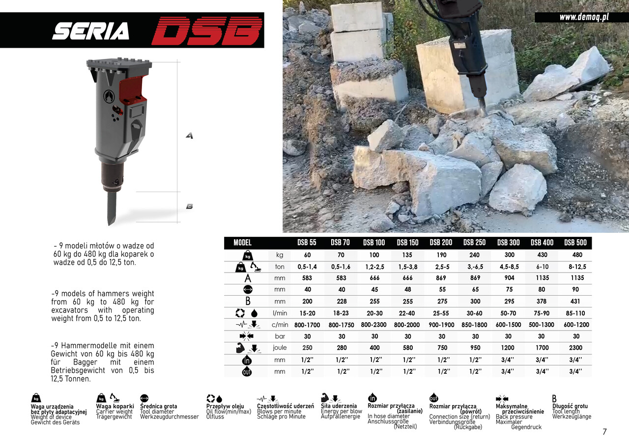 DEMOQ DSB 300 Hydraulic breaker 300 KG - Martillo hidráulico para Excavadora: foto 3 DEMOQ DSB 300 Hydraulic breaker 300 KG - Martillo hidráulico para Excavadora: foto 3