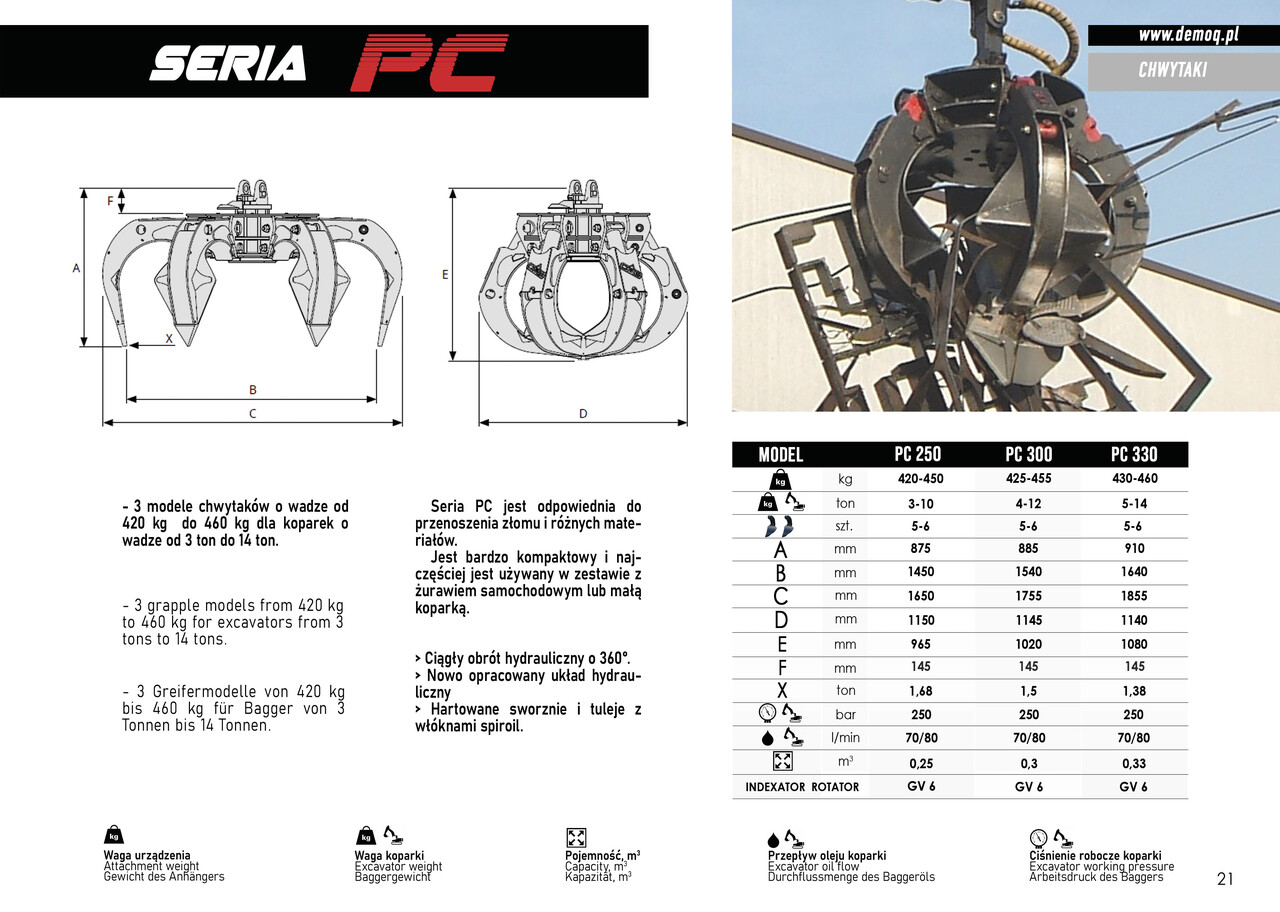 DEMOQ PC250 Hydraulic Polyp -grab - Pinza de manipulación para Maquinaria de construcción: foto 5 DEMOQ PC250 Hydraulic Polyp -grab - Pinza de manipulación para Maquinaria de construcción: foto 5