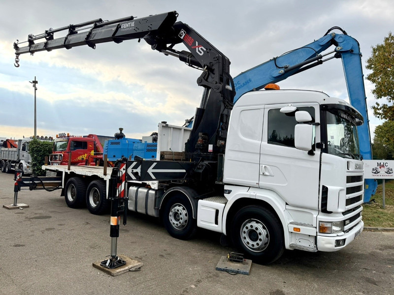 Scania 114C-380 8x4 PRITSCHE + KRAN HIAB 700 E-5 - PLATFORM 6m80 + TWISTLOCKS - MANUAL - RETARDER - STEEL SPRING / BIG AXLE HUB REDUCTION - AP ACHSEN - Camión caja abierta, Camión grúa: foto 1 Scania 114C-380 8x4 PRITSCHE + KRAN HIAB 700 E-5 - PLATFORM 6m80 + TWISTLOCKS - MANUAL - RETARDER - STEEL SPRING / BIG AXLE HUB REDUCTION - AP ACHSEN - Camión caja abierta, Camión grúa: foto 1