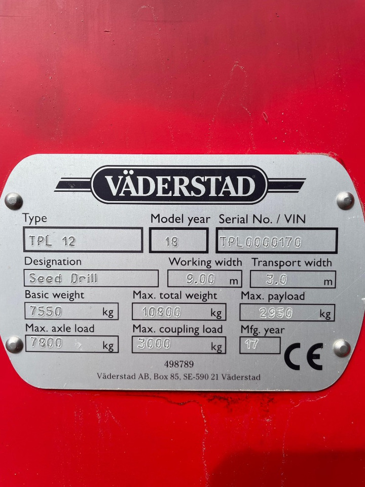 Väderstad Tempo TPL 12 (75-Reihe) - Sembradora: foto 2 Väderstad Tempo TPL 12 (75-Reihe) - Sembradora: foto 2