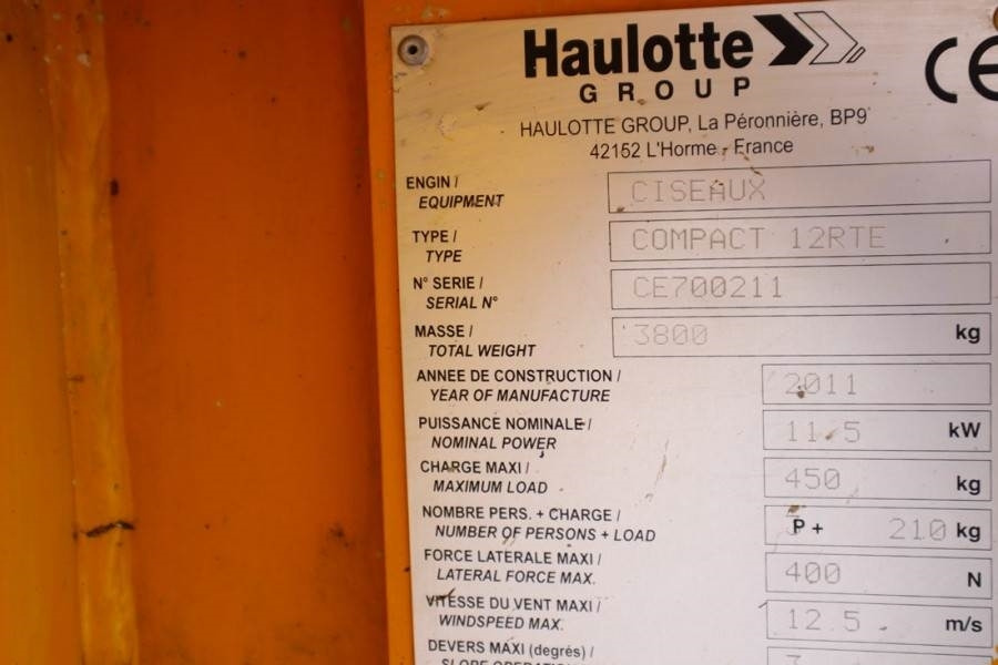 Plataforma de tijeras Haulotte Compact 12RTE Electric, 12m Working Height, 450kg: foto 7