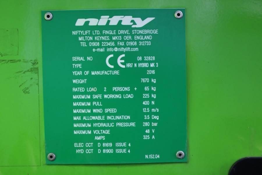 Plataforma articulada Niftylift HR17N HYBRID MK3 Hybrid Battery & Diesel, 17m Work: foto 6