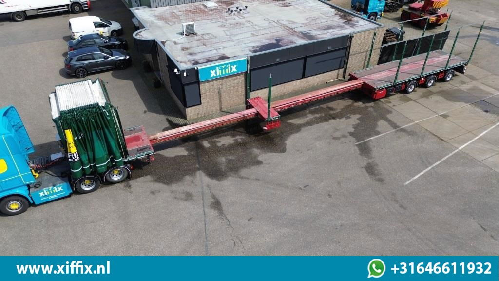 Meusburger TE Huur 3-ass. Vlakke dubbel 2x uitschuifbare oplegger met huifopbouw / 3x gestuurd - Semirremolque plataforma/ Caja abierta: foto 1 Meusburger TE Huur 3-ass. Vlakke dubbel 2x uitschuifbare oplegger met huifopbouw / 3x gestuurd - Semirremolque plataforma/ Caja abierta: foto 1