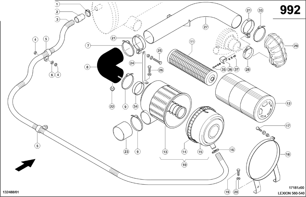 Claas Lexion 560 RURA ZASYSANIA POWIETRZA 0007965091 (Silnik; układ filtrowania powietrza) - Tubo de admisión de aire para Maquinaria agrícola: foto 1 Claas Lexion 560 RURA ZASYSANIA POWIETRZA 0007965091 (Silnik; układ filtrowania powietrza) - Tubo de admisión de aire para Maquinaria agrícola: foto 1