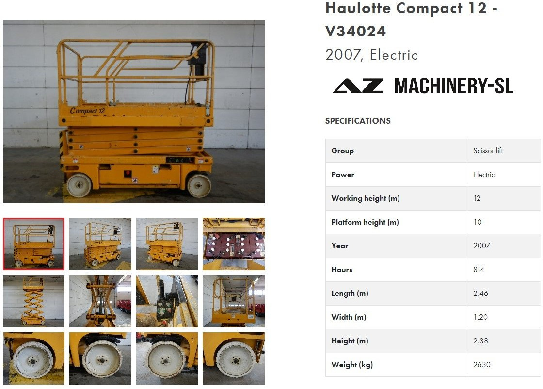 Used Electric scissor Lift Haulotte Compact 12 - Plataforma de tijeras: foto 1 Used Electric scissor Lift Haulotte Compact 12 - Plataforma de tijeras: foto 1