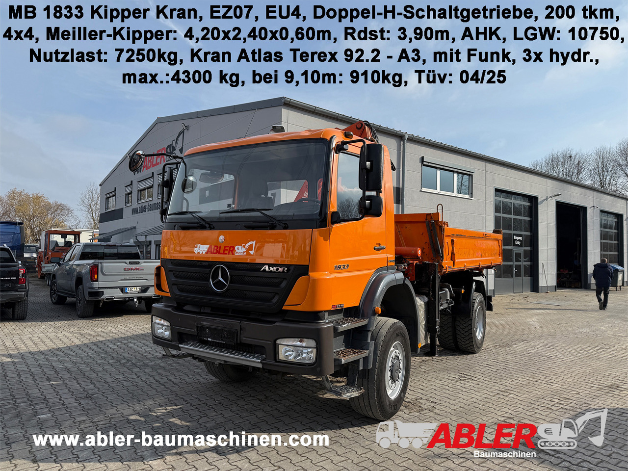 Mercedes-Benz 1833 Axor Kipper Kran Allrad - Camión volquete, Camión grúa: foto 1 Mercedes-Benz 1833 Axor Kipper Kran Allrad - Camión volquete, Camión grúa: foto 1