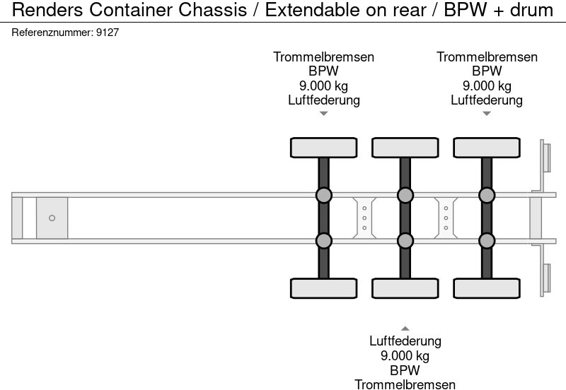 Semirremolque portacontenedore/ Intercambiable Renders Container Chassis / Extendable on rear / BPW + drum: foto 9