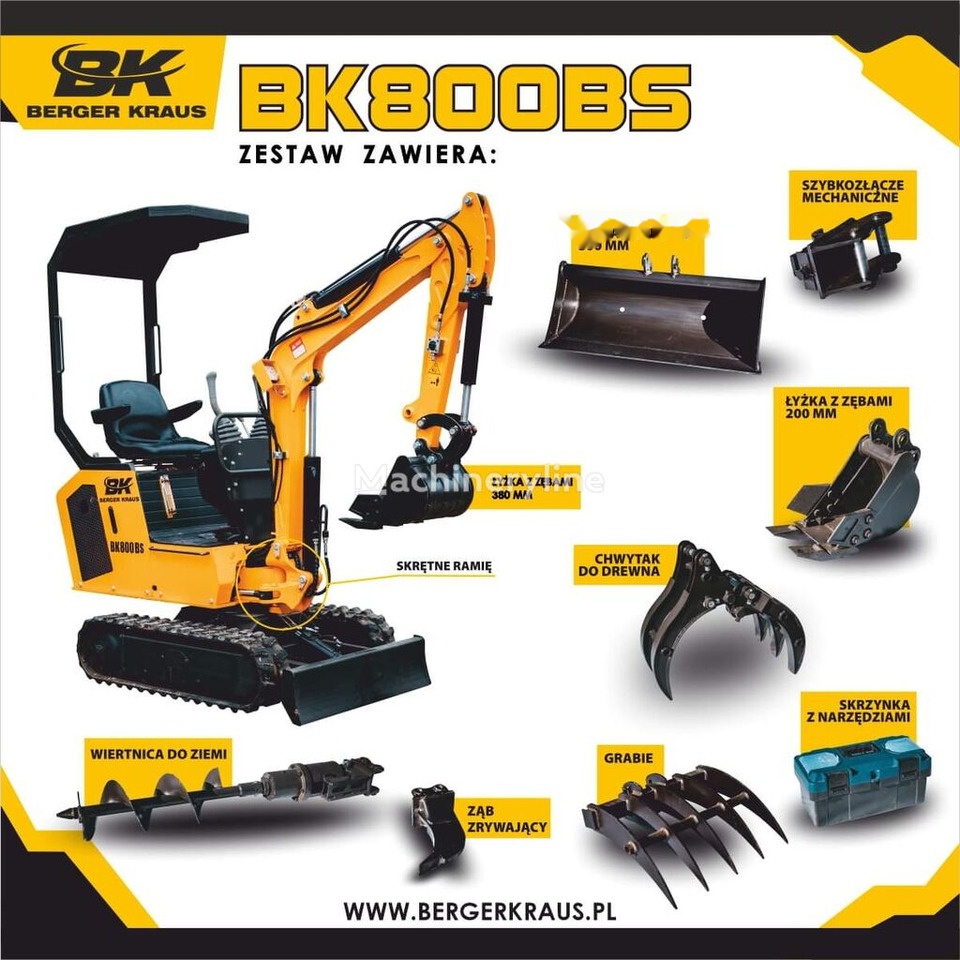 Berger Kraus Mini Excavator BK800BS torsion arm with FULL equipment - Miniexcavadora: foto 1 Berger Kraus Mini Excavator BK800BS torsion arm with FULL equipment - Miniexcavadora: foto 1