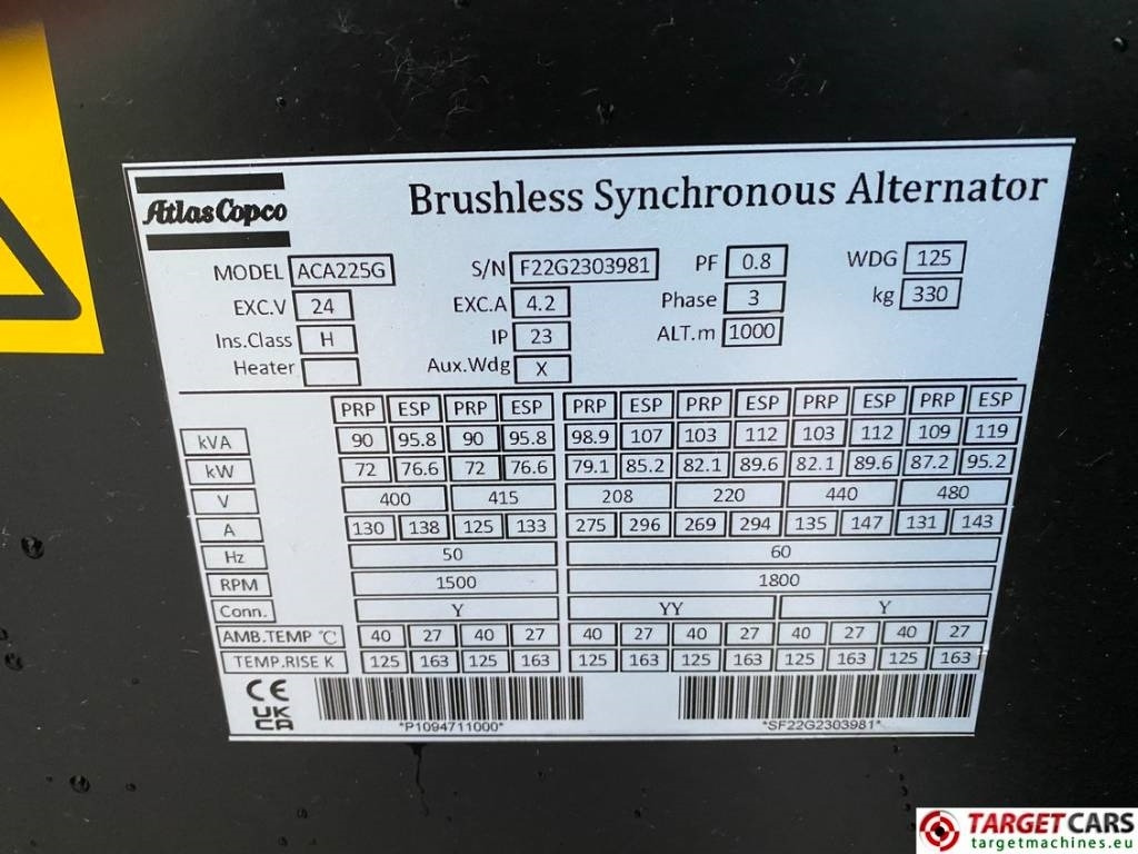 Generador industriale nuevo Atlas Copco QES80 Diesel 90KVA Generator 400/230V Unused: foto 12
