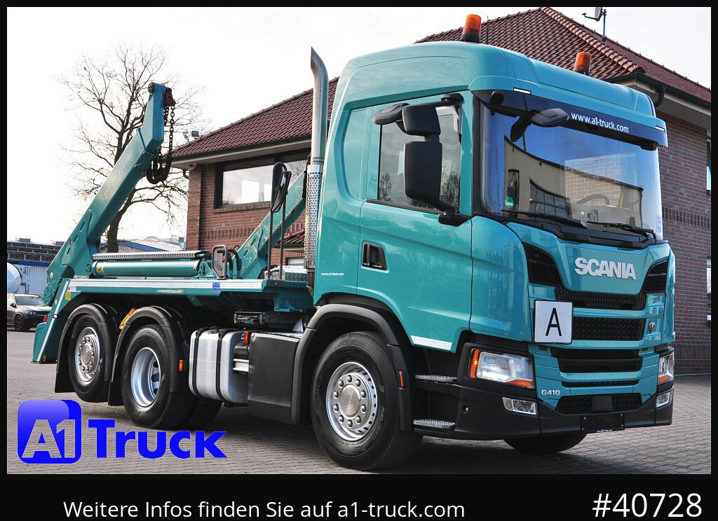 SCANIA G410 Meiller AK 16 Funk Lenkachse - Camión portacontenedor de cadenas: foto 1 SCANIA G410 Meiller AK 16 Funk Lenkachse - Camión portacontenedor de cadenas: foto 1
