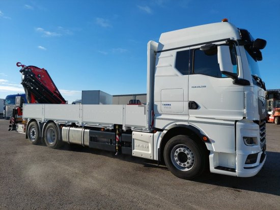 MAN TGX 26.510 LL Pritsche, Fassi F545RA.2.28XE, Containerverschlüsse, - Camión caja abierta, Camión grúa: foto 1 MAN TGX 26.510 LL Pritsche, Fassi F545RA.2.28XE, Containerverschlüsse, - Camión caja abierta, Camión grúa: foto 1