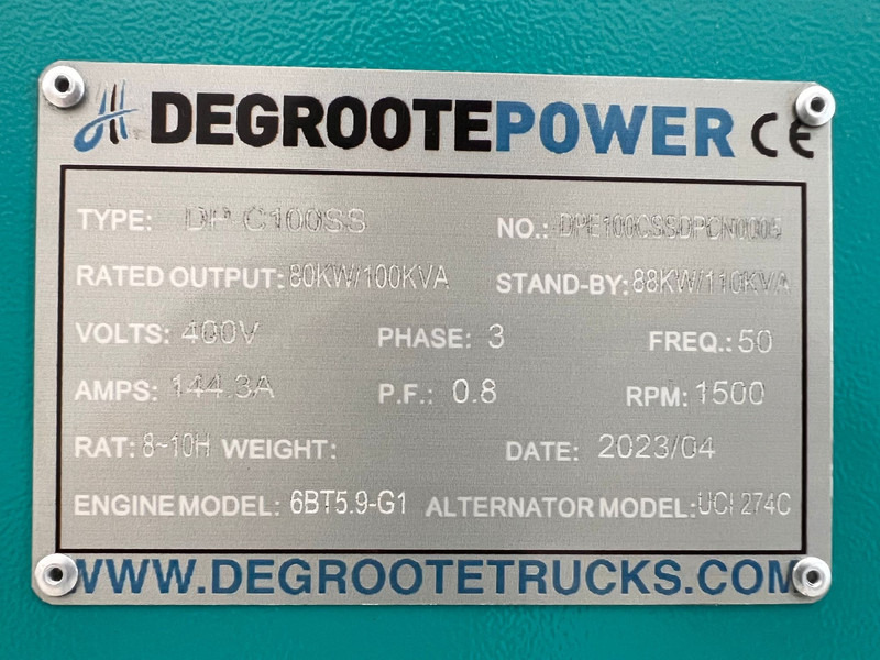Generador industriale DEGROOTE POWER* DP-C100SS  100KVA: foto 14