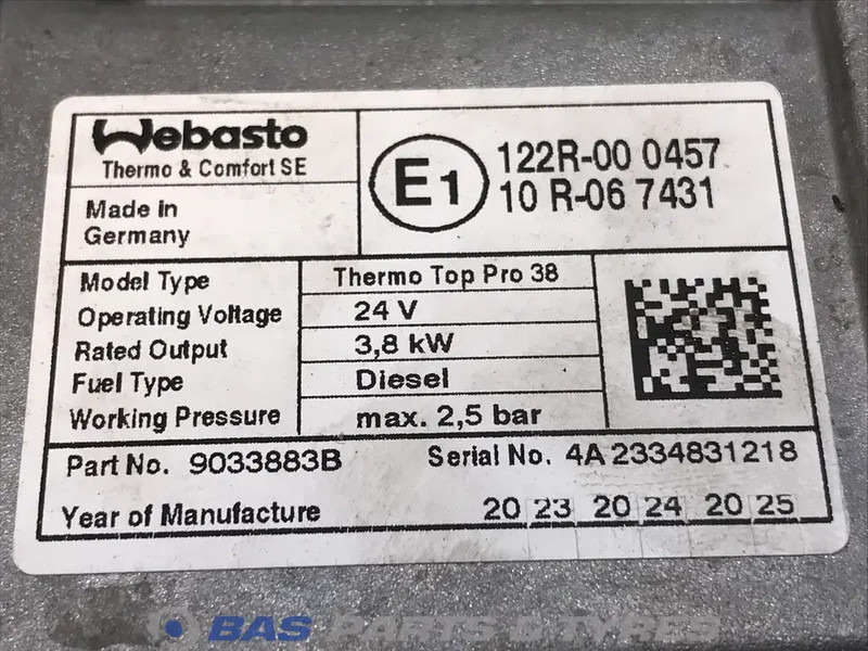 Webasto Thermo Top Pro 38 Standkachel 2289937 - Calefacción/ Ventilación para Camión: foto 4 Webasto Thermo Top Pro 38 Standkachel 2289937 - Calefacción/ Ventilación para Camión: foto 4