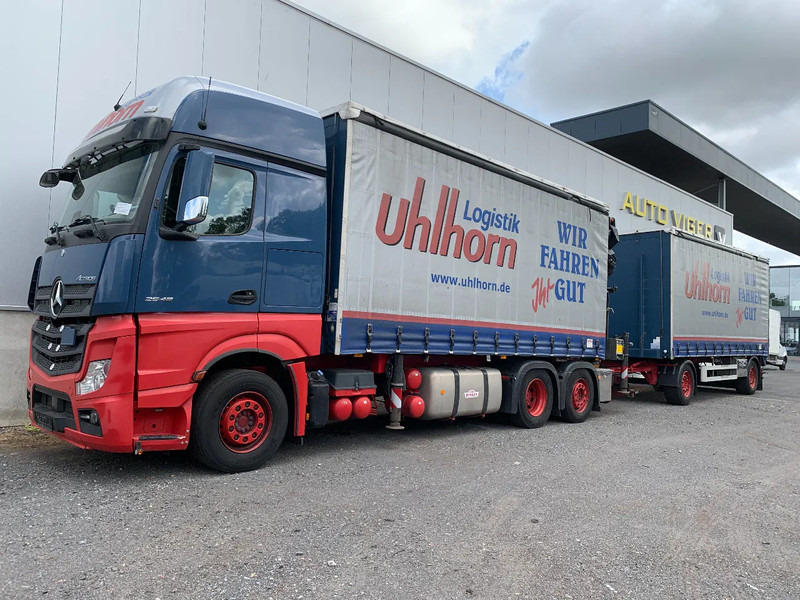 Mercedes-Benz Actros 2548 6X2 + Aanhanger*Palfinger crane*Cruise control*Airco* - Camión lona, Camión grúa: foto 1 Mercedes-Benz Actros 2548 6X2 + Aanhanger*Palfinger crane*Cruise control*Airco* - Camión lona, Camión grúa: foto 1