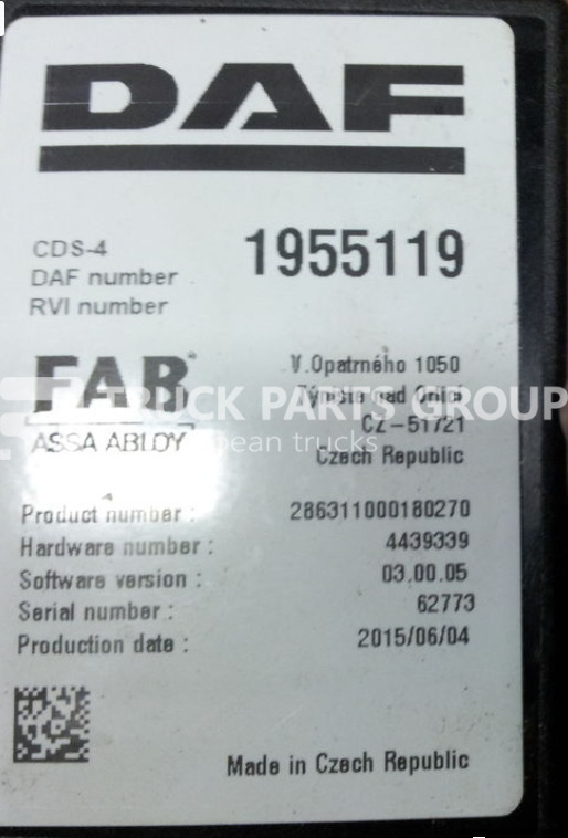 DAF XF EURO6, CF EURO 6, CDS-4 control unit, FAB ASSA ABLOY, 1955119 control unit - Unidad de control para Camión: foto 1 DAF XF EURO6, CF EURO 6, CDS-4 control unit, FAB ASSA ABLOY, 1955119 control unit - Unidad de control para Camión: foto 1