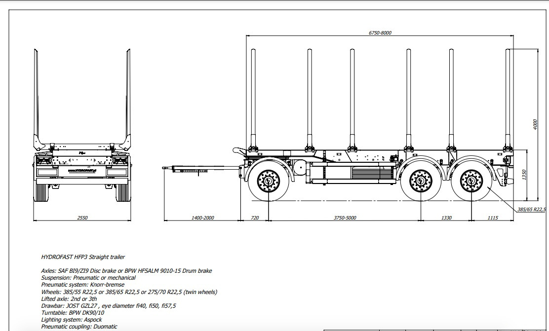 Remolque maderero nuevo HYDROFAST Przyczepa 3 osiowa / 3 axles timber transport trailer / Remorque à 3 essieux pour le transport de bois / 3-Achs-Rungenanhänger / 3-tengelyes-rönkszállító-pótkocsi / Remorcă pentru transportul lemnului: foto 10