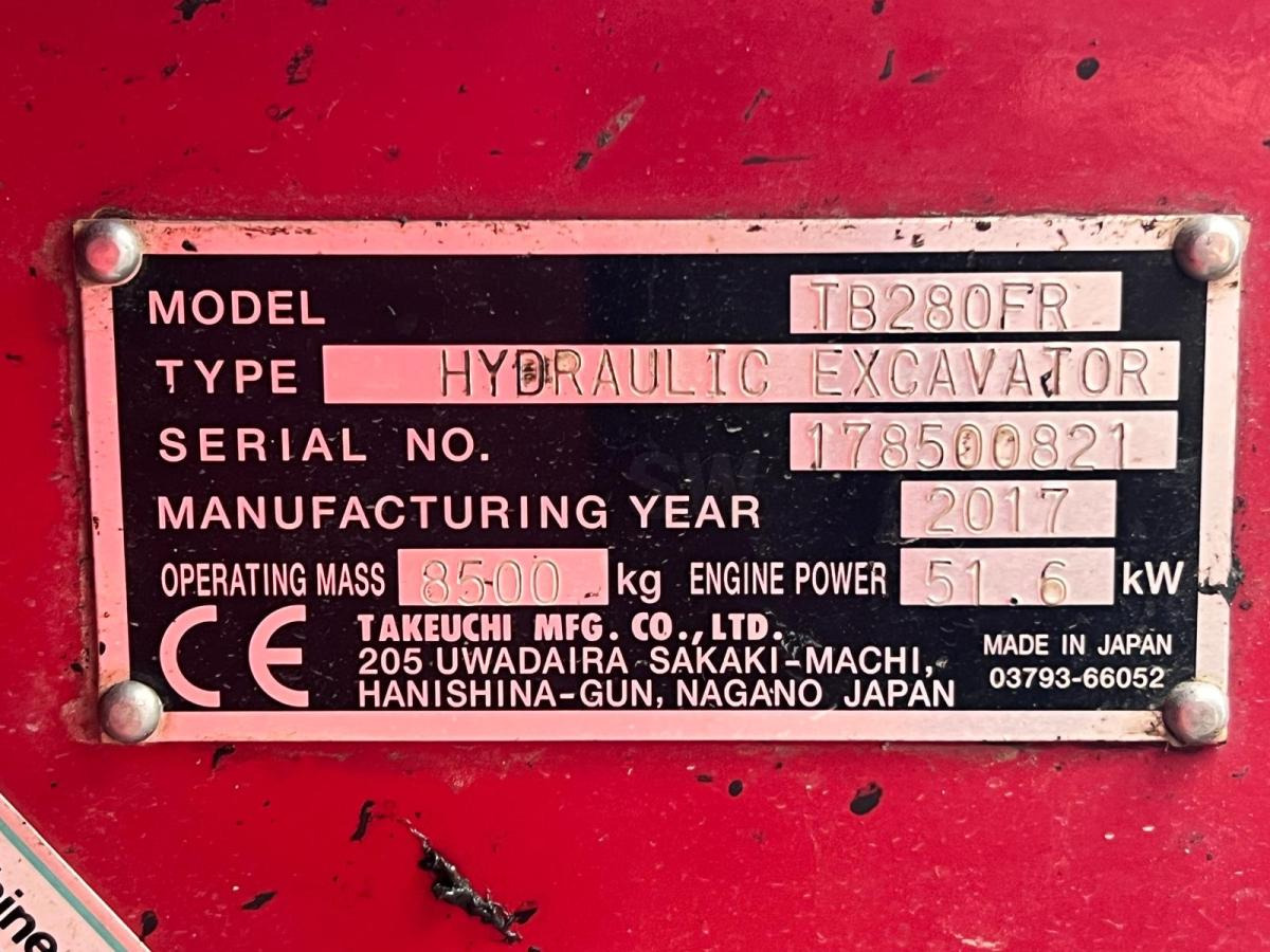 Excavadora de cadenas Takeuchi TB280FR PELLE 8,5T TAKEUCHI: foto 14