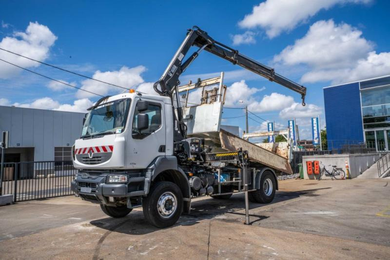 Renault KERAX 370 DXI + TRI BENNE+HIAB 16t/m + 2 EXT - Camión volquete, Camión grúa: foto 1 Renault KERAX 370 DXI + TRI BENNE+HIAB 16t/m + 2 EXT - Camión volquete, Camión grúa: foto 1