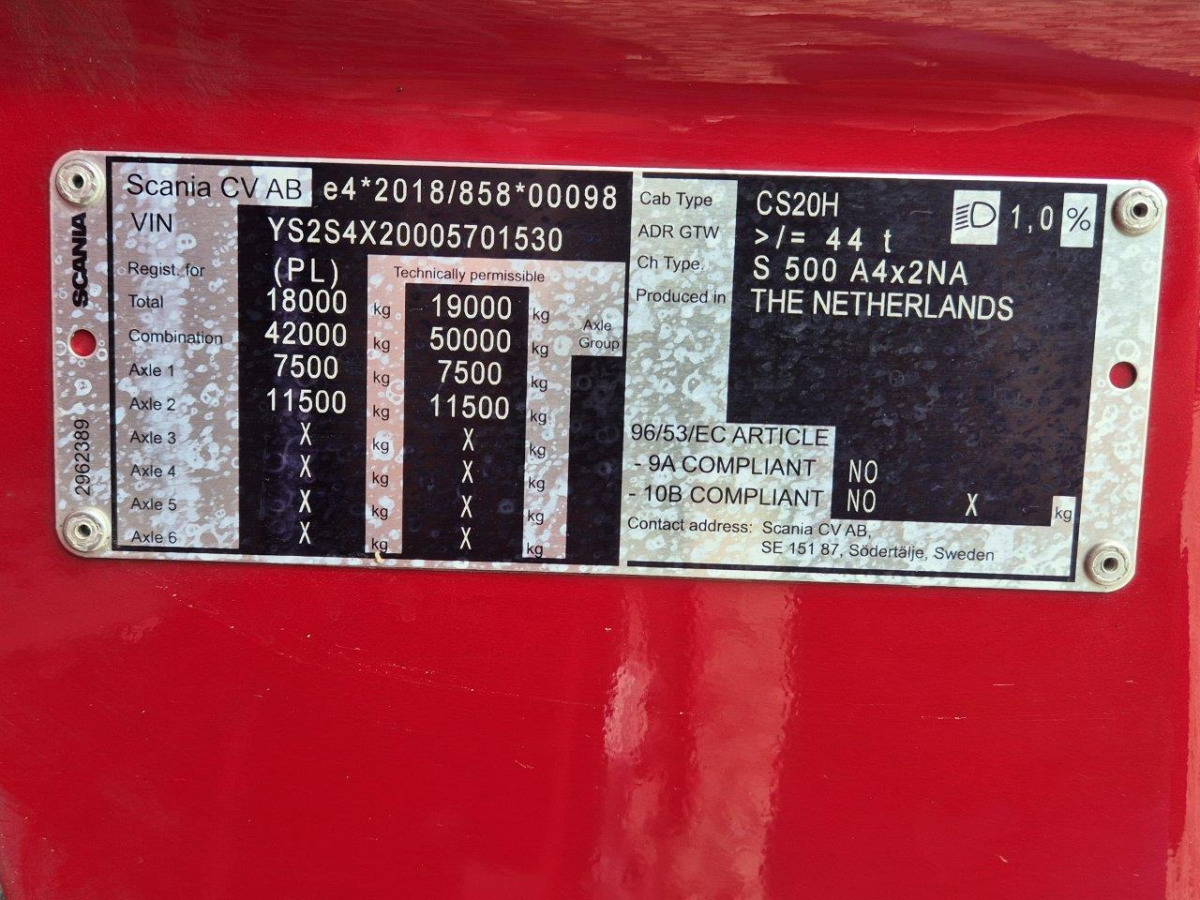 Cabeza tractora SCANIA S500 CIĄGNIK SIODŁOWY: foto 17