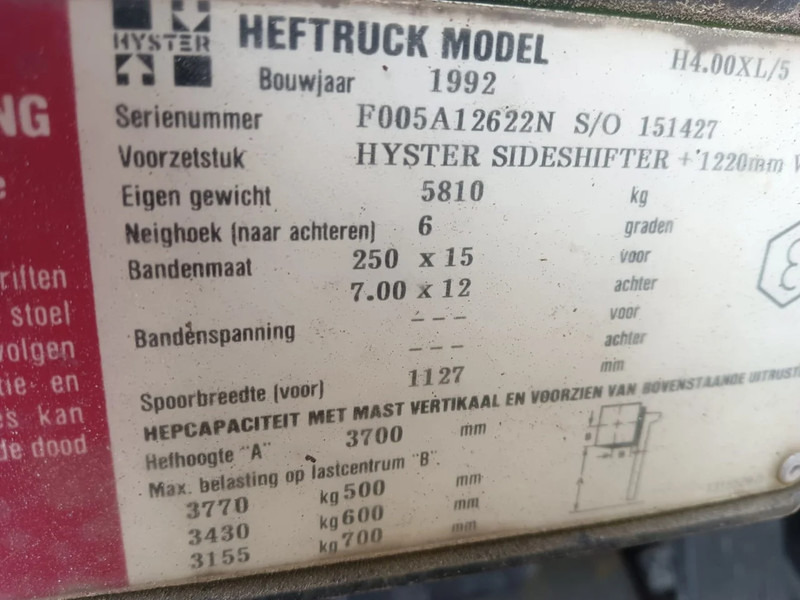Carretilla elevadora diésel Hyster H 4.00 XL/5 Diesel Forklift: foto 8
