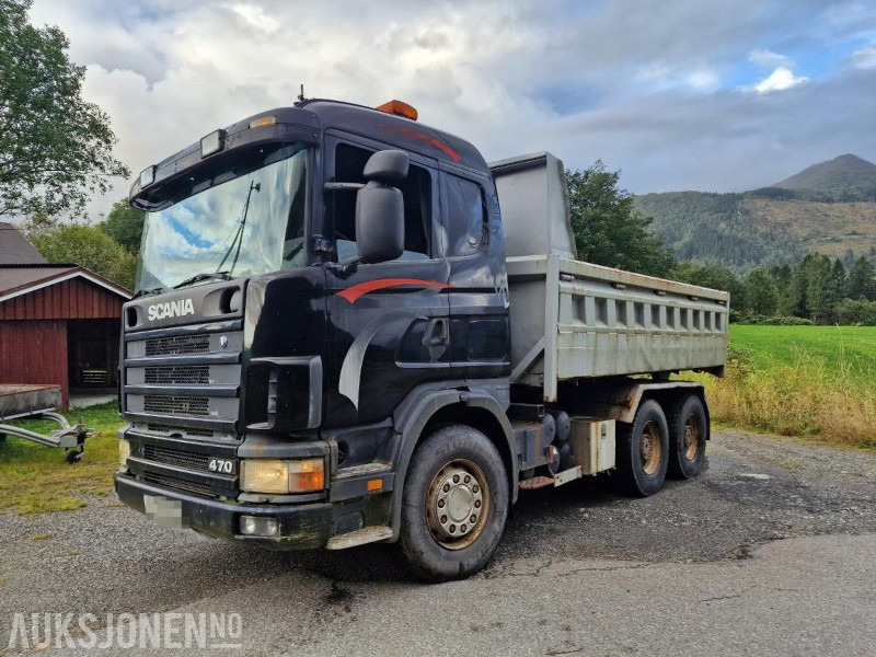 2002 Scania R124 kombibil tippkasse + svingskive - Camión volquete: foto 1 2002 Scania R124 kombibil tippkasse + svingskive - Camión volquete: foto 1