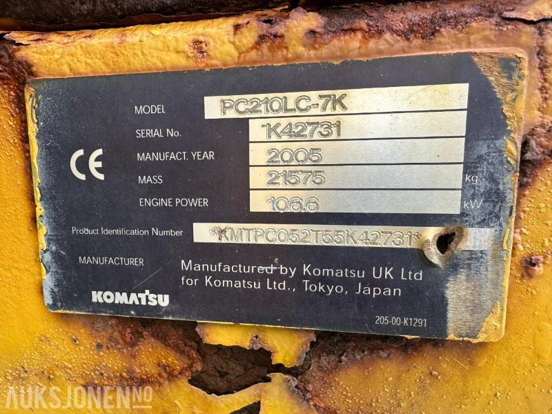 Excavadora 2005 Komatsu PC210LC-7K GRAVEMASKIN - 11000 Timer: foto 6