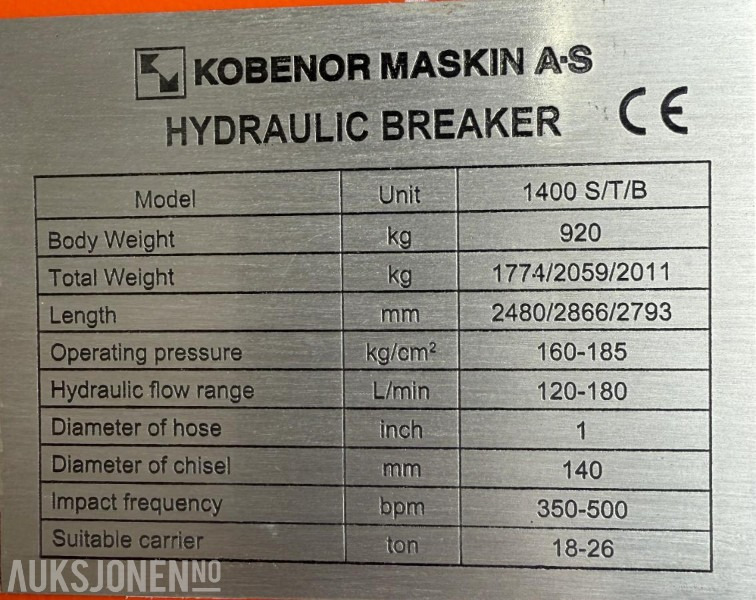 Ny KM 1400 Pigghammer med s70 HK feste - Martillo hidráulico para Maquinaria de construcción: foto 5 Ny KM 1400 Pigghammer med s70 HK feste - Martillo hidráulico para Maquinaria de construcción: foto 5