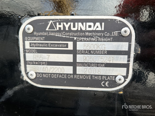 2008 Hyundai R55-7 Mini Excavator: <6.6t - Miniexcavadora: foto 2 2008 Hyundai R55-7 Mini Excavator: <6.6t - Miniexcavadora: foto 2