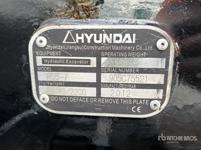 2012 Hyundai R55-7 Mini Excavator: <6.6t - Miniexcavadora: foto 3 2012 Hyundai R55-7 Mini Excavator: <6.6t - Miniexcavadora: foto 3