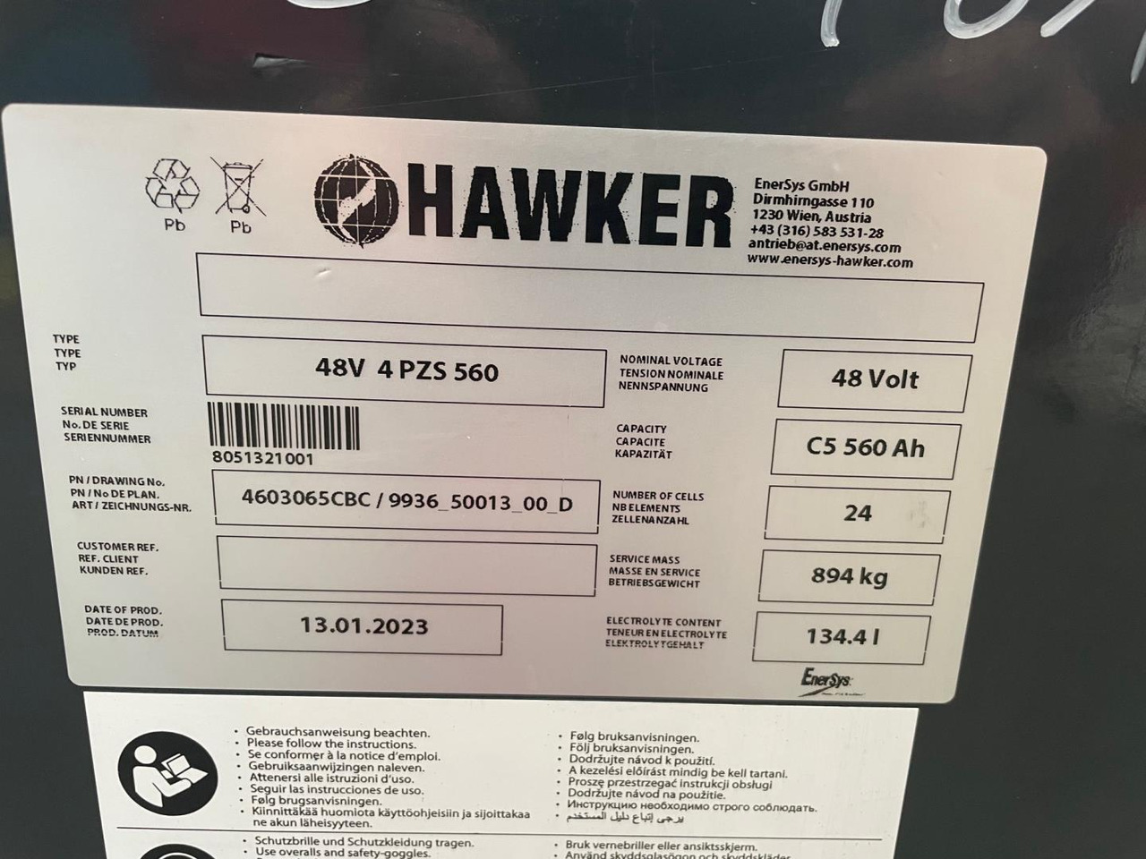 Hawker 48V 4 PZS 560 - Acumulador para Equipo de manutención: foto 2 Hawker 48V 4 PZS 560 - Acumulador para Equipo de manutención: foto 2