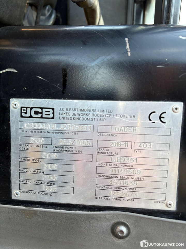Wheel loader JCB 403, 2018, 2,277 h, Tampere - Otros maquinaria: foto 2 Wheel loader JCB 403, 2018, 2,277 h, Tampere - Otros maquinaria: foto 2