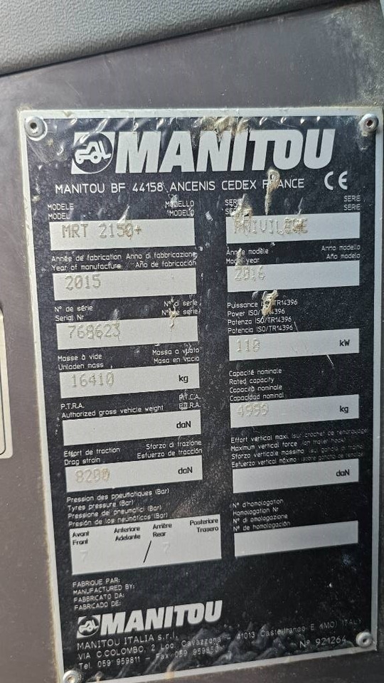 Manipulador telescópico Manitou MRT 2150 Plus Privilege: foto 15
