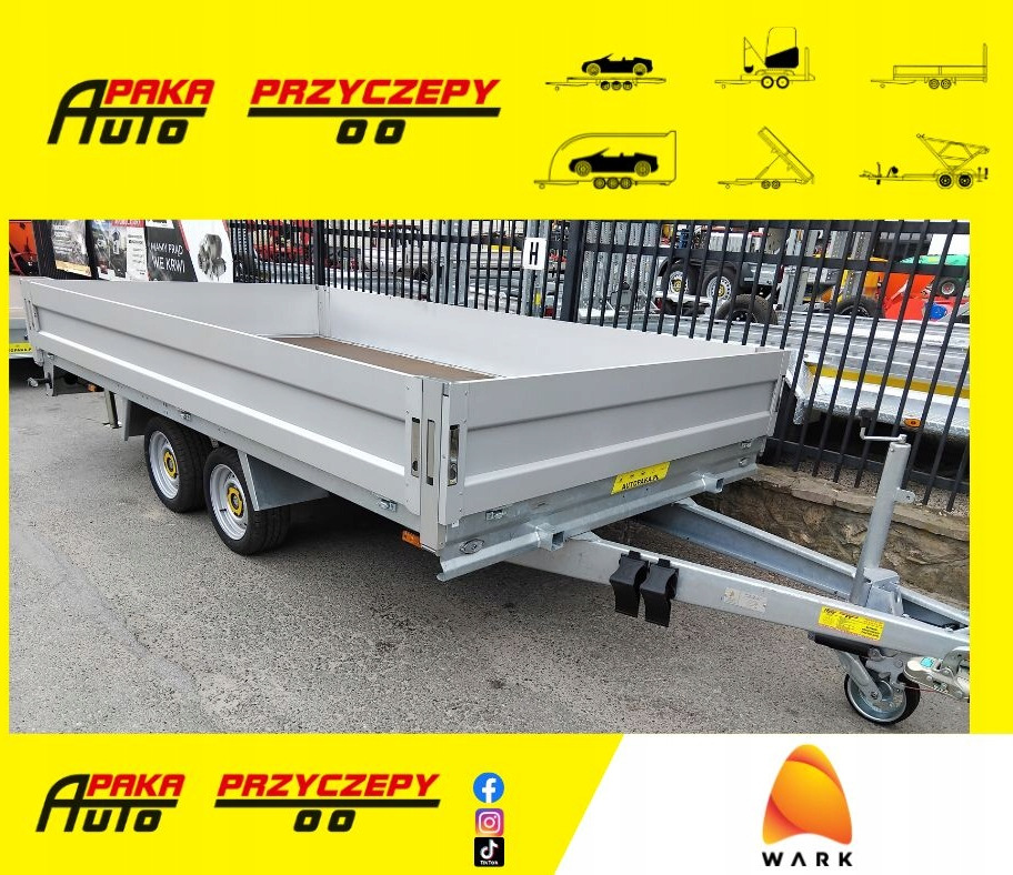 Platforma przyczepa 4x2 WARK dmc 2700 + burty / Platform trailer 4x2 WARK GVW 2700 + sides - Remolque plataforma/ Caja abierta: foto 1 Platforma przyczepa 4x2 WARK dmc 2700 + burty / Platform trailer 4x2 WARK GVW 2700 + sides - Remolque plataforma/ Caja abierta: foto 1