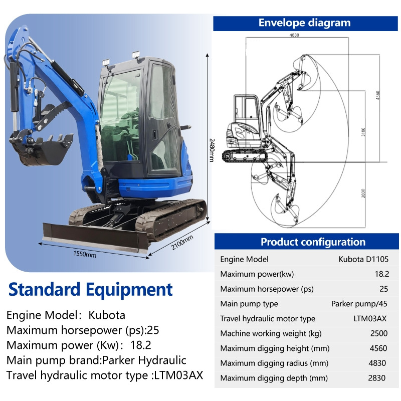LEZUM DY25U Mini Excavator Digger Miniexcavadora EPA Kubota Engine Mini Excavator For Sale With Mini Excavator Attachment Set - Excavadora de cadenas: foto 2 LEZUM DY25U Mini Excavator Digger Miniexcavadora EPA Kubota Engine Mini Excavator For Sale With Mini Excavator Attachment Set - Excavadora de cadenas: foto 2