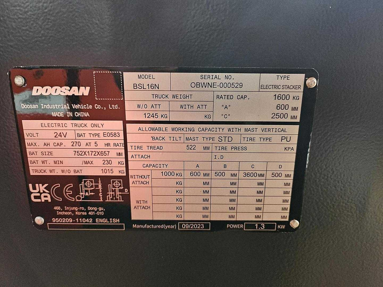 Doosan BSL16N - Apilador: foto 2 Doosan BSL16N - Apilador: foto 2