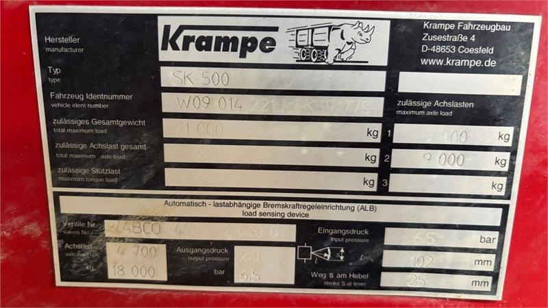 Krampe SK 550 Entreprenørvogn med Hardox kasse SK 500 - Remolque volquete agrícola: foto 5 Krampe SK 550 Entreprenørvogn med Hardox kasse SK 500 - Remolque volquete agrícola: foto 5