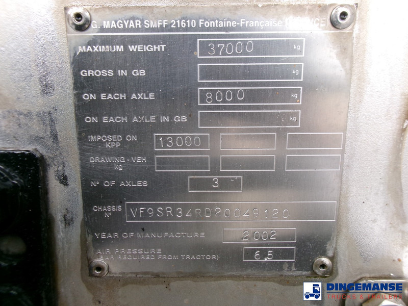 Semirremolque cisterna Magyar Chemical tank inox 37.4 m3 / 1 comp / ADR 30/11/2023: foto 13