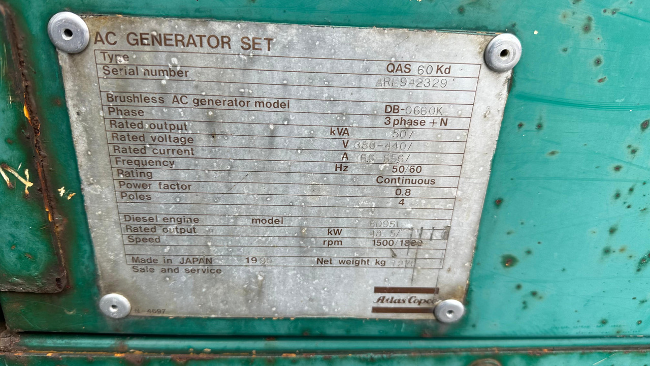 ATLAS Copco QAS 60 Kd BJ 1990 kVA 50 Elektro Stromgenerator Stromaggregat Notstrom - Generador industriale: foto 5 ATLAS Copco QAS 60 Kd BJ 1990 kVA 50 Elektro Stromgenerator Stromaggregat Notstrom - Generador industriale: foto 5