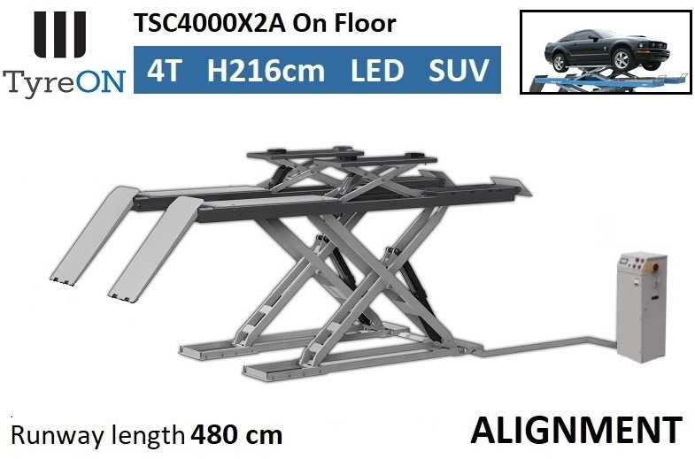 TSC4000X2A Alignment scissor lift - On floor - Free wheel lifting system - 4.8 m lightened runways - 4T - Mounted on the floor - Equipo de taller: foto 1 TSC4000X2A Alignment scissor lift - On floor - Free wheel lifting system - 4.8 m lightened runways - 4T - Mounted on the floor - Equipo de taller: foto 1